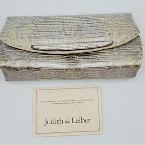 Judith Leiber silver/gold /Swarovski Crystal clasp eyeglass case or small clutch